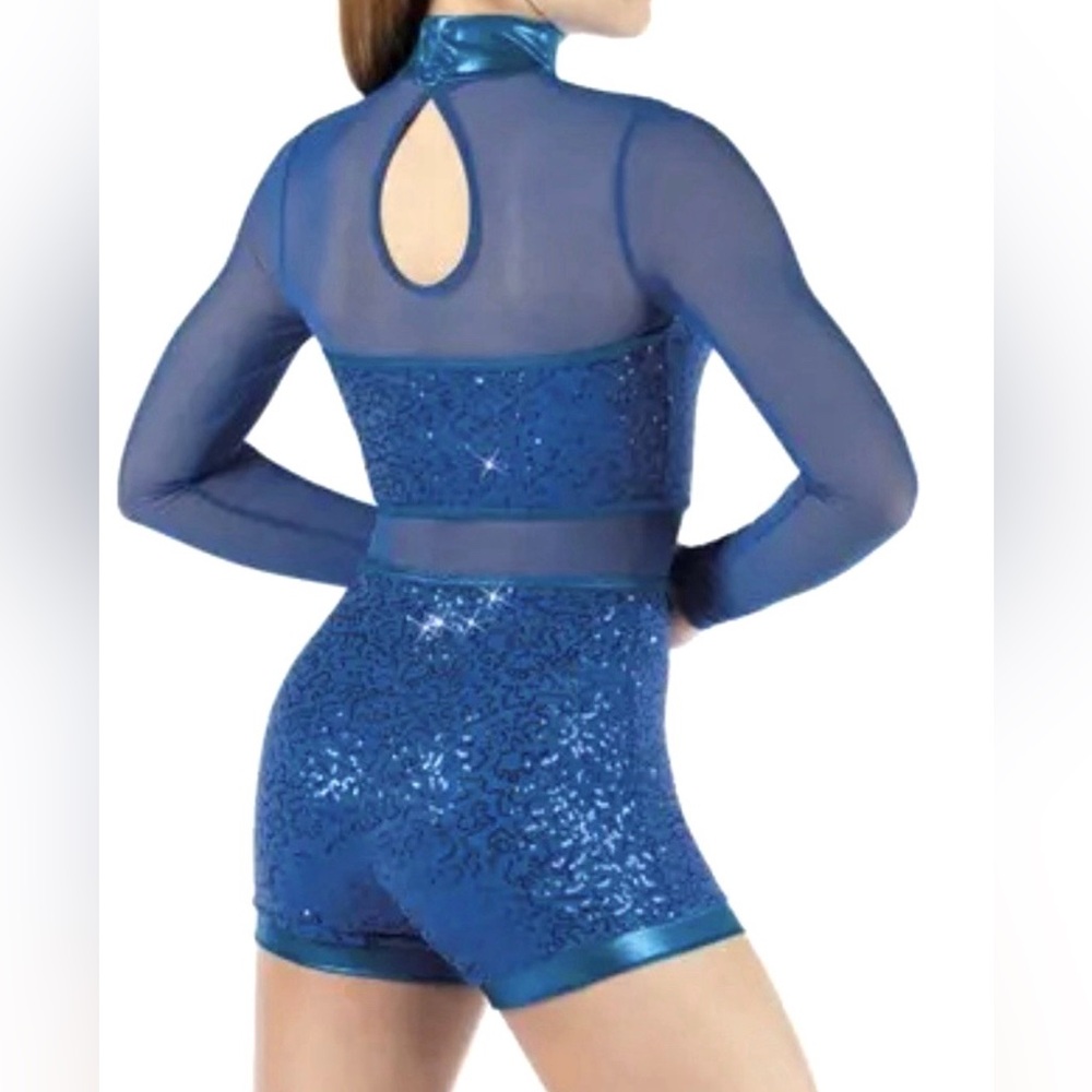 Balera Blue Sequin Performance Mesh Metallic Bike… - image 2